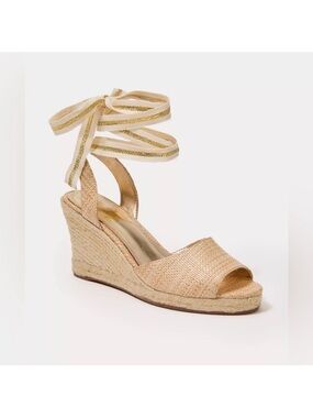 Lilly Pulitzer Paley Espadrille Wedge in Natural Size 9.5 Ankle Wrap Tie New